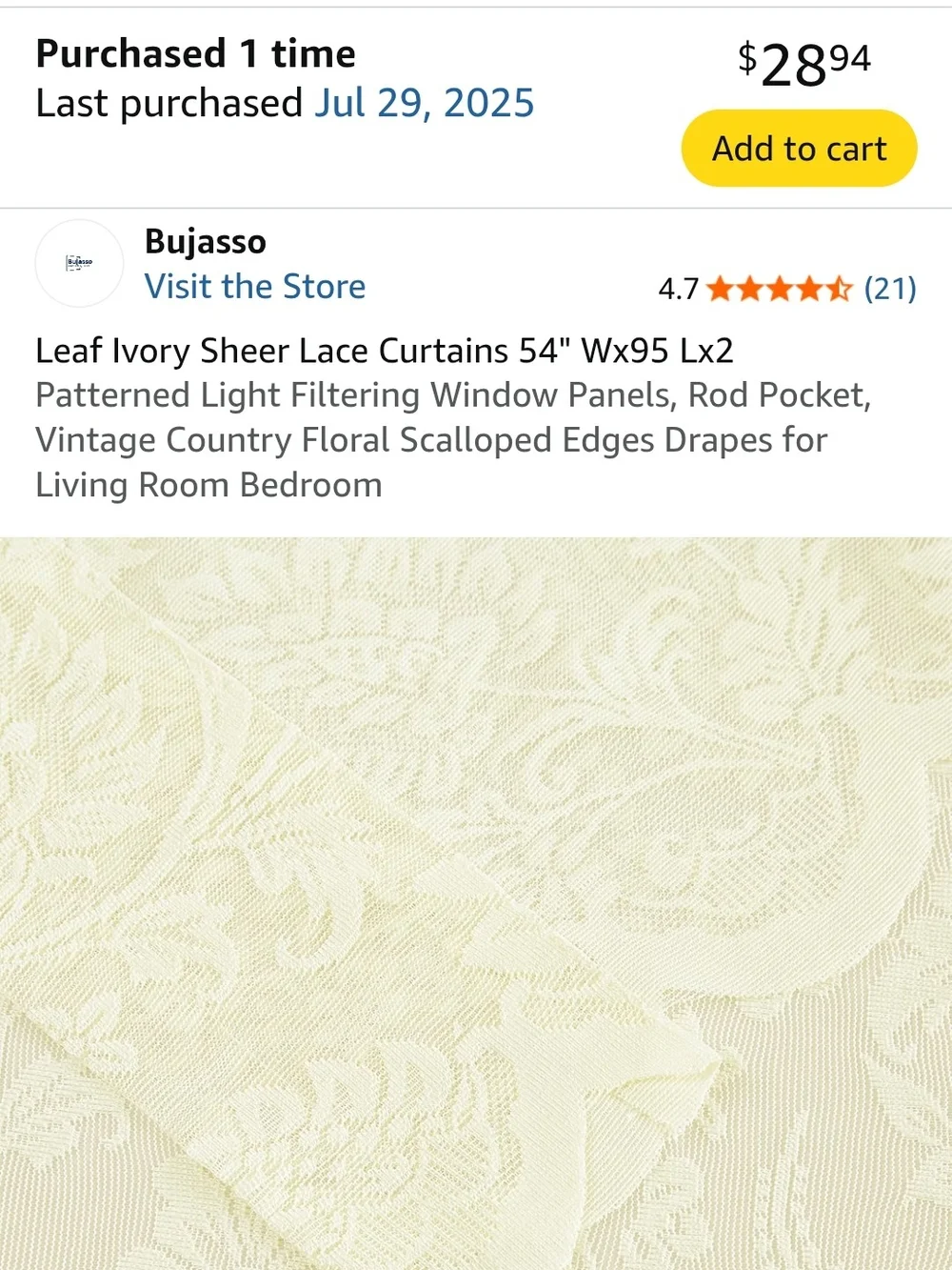 Ivory Sheer Lace Curtains - Light Filtering Floral Panels